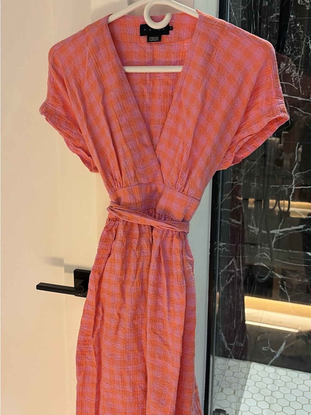Pink-Orange Wrap Midi Dress - Hatch XS (Maternity)
